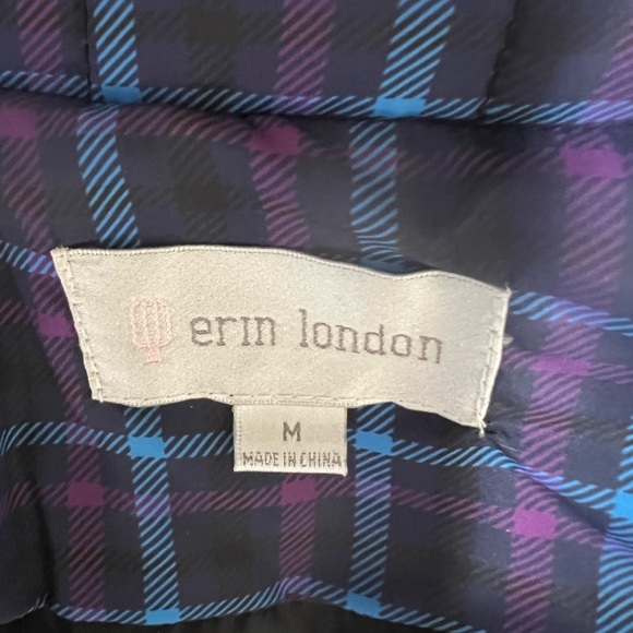 NWT Erin London Puffer Vest Medium Plaid Purple Black Zip Front Adjustable Waist - Picture 9 of 13